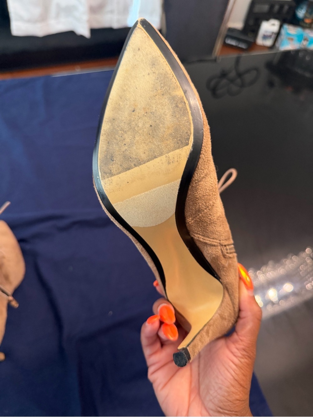 Women's Taupe Lace-Up Suede Pointed-Toe Ankle Boots - Picture 4 of 6